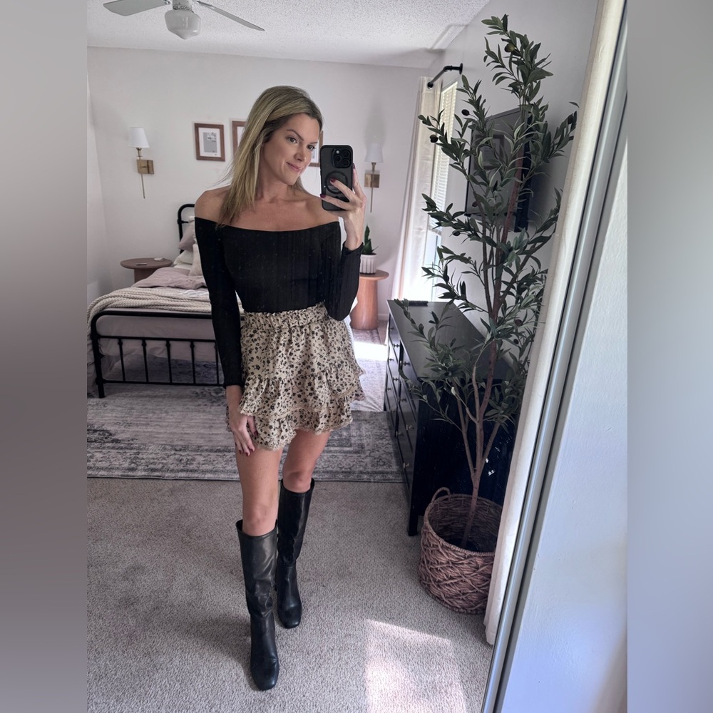 Floral Tan Ruffle Skort
